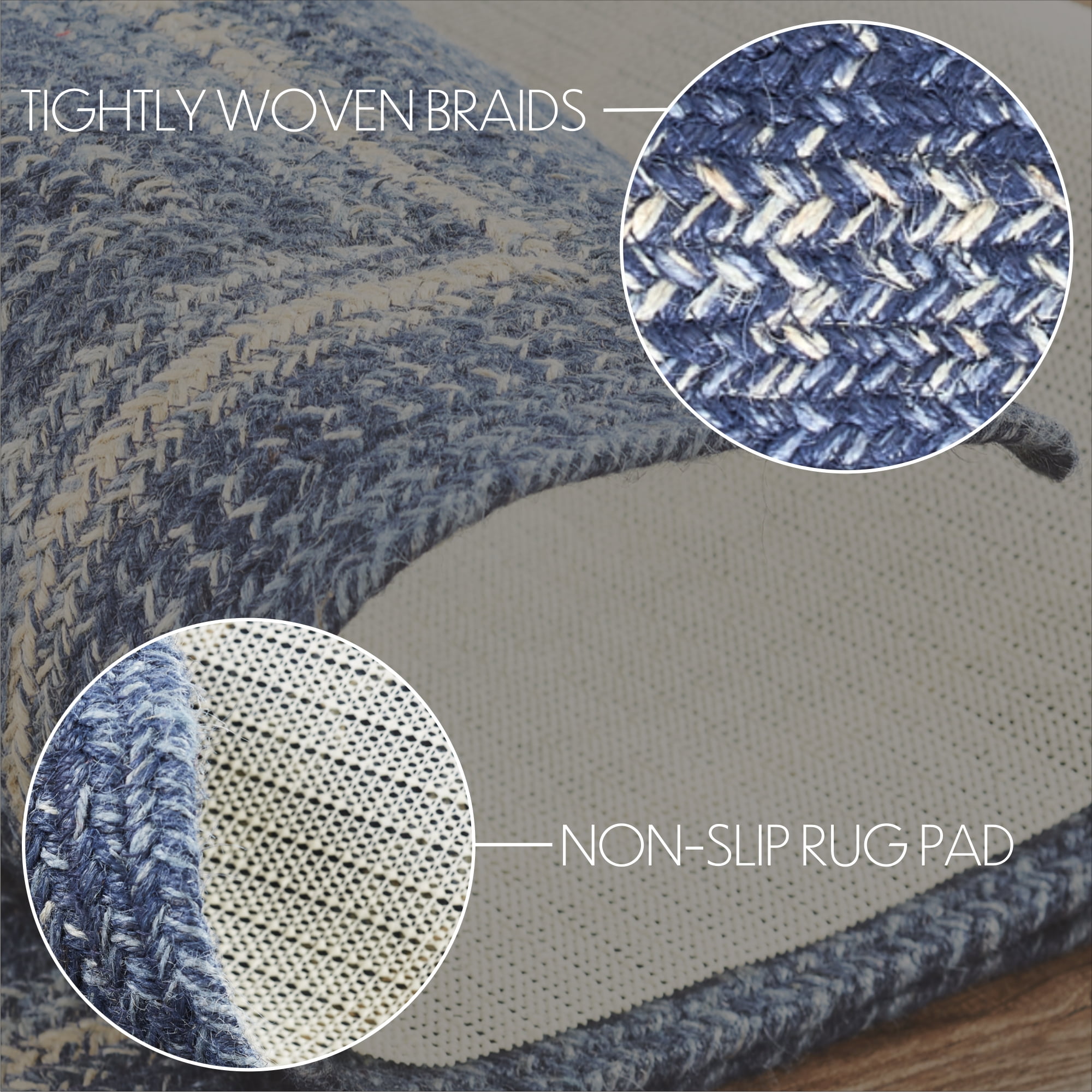 VHC Brands Great Falls Blue Rug with PVC Pad, Jute Blend, Rectangle, Blue White, 20x30 inches
