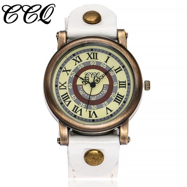 Reloj de cuarzo para mujer, relojes para mujer CCQ, reloj de pulsera analógico con correa de cuero y cuarzo informal para mujer, reloj de acero inoxidable