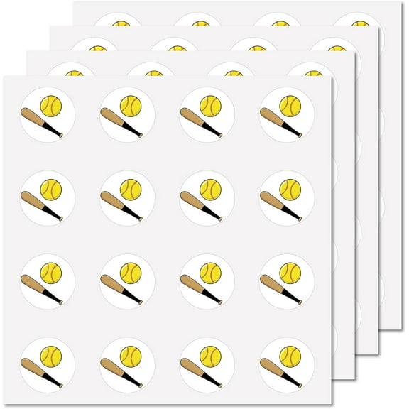 128Pcs Baseball Stickers Sports Vinyl Decal Self-Adhesive Waterproof Sticker Round Bulk Baseball Bat Stickers for Water Bottles Laptop Luggage Cup Computer Diary Skateboard 2.5x2.5cm
