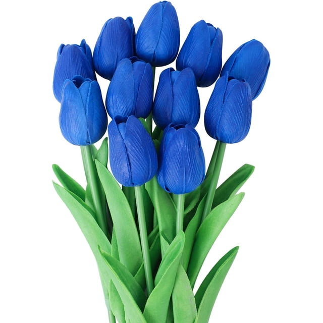 10 flores artificiales de tulipán de tacto real (azul real) TUNC Sencillez