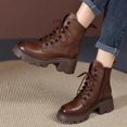 thumbnail image 3 of Botas cortas para mujer, botas de piel auténtica de tiro alto, botas Chelsea Vintage de tacón grueso a la moda de manga corta, novedad de invierno 2024, 3 of 5