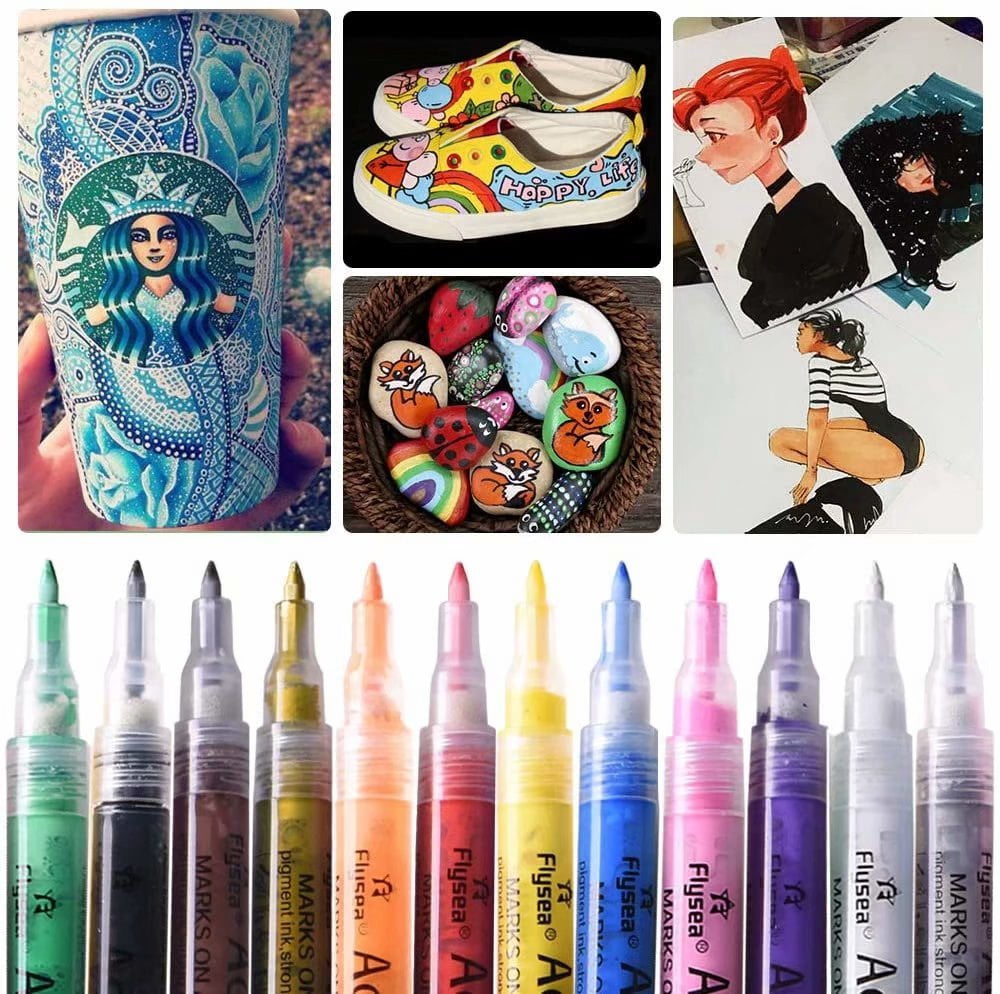 Acrylic Paint Pens, 24 Colors 0.7mm Paint Markers Set for Rocks Painting, Ceramic, Glass, Wood, Fabric, Canvas, Mugs, DIY Craft, Scrapbooking Craft, Card Making