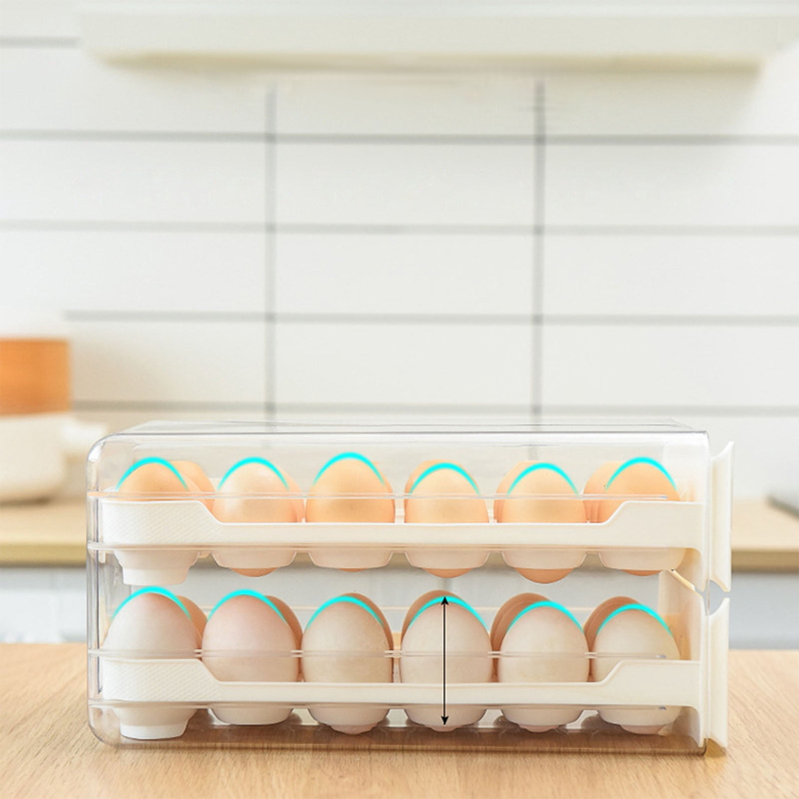 Egg Storage Double Layer Drawer Type Egg Box, Transparent Egg Container Shelf Saving Kitchen Egg Storage Box Multifunctional Egg Storage Container Drawer Bins[White]