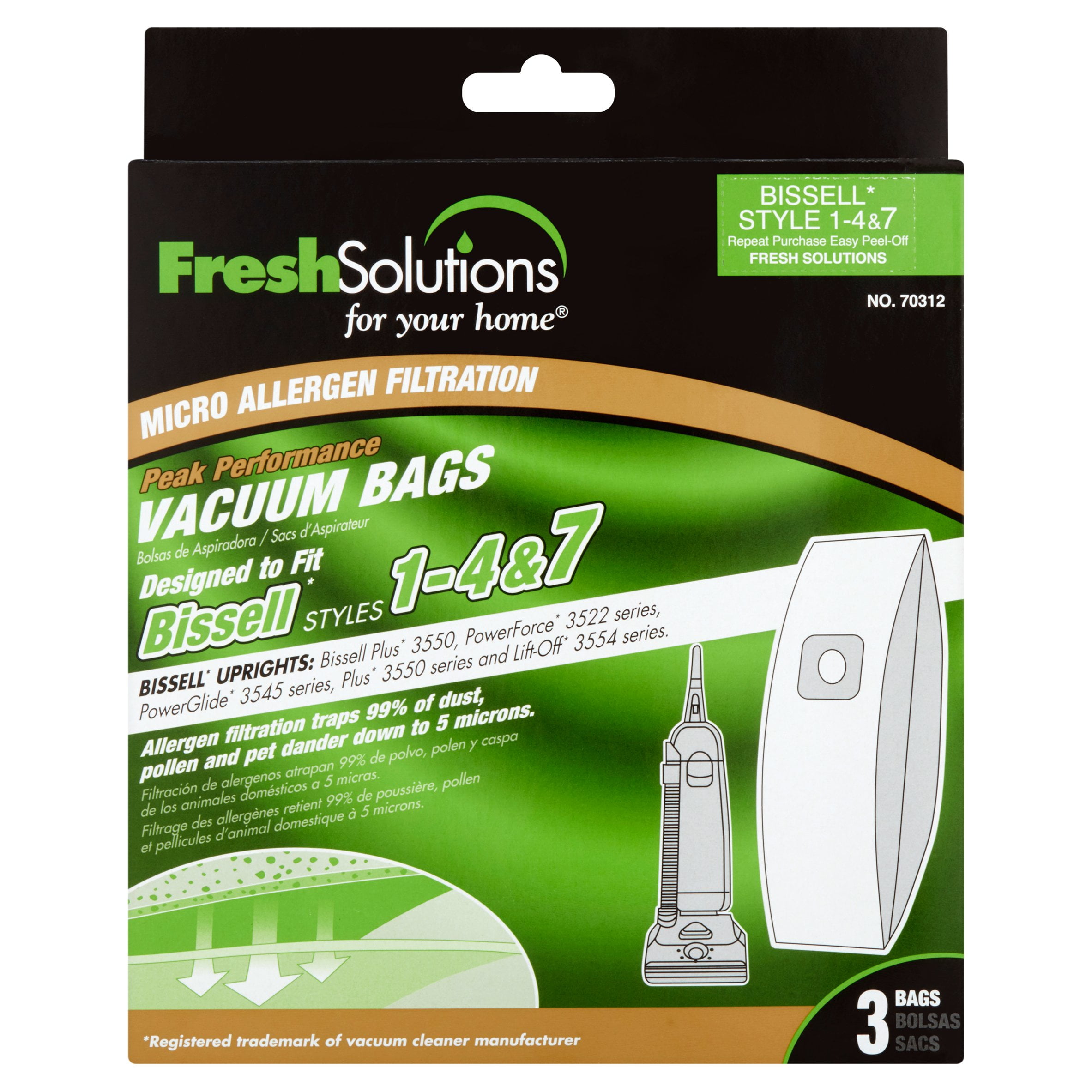 Fresh Solutions for your Home Micro Allergen Filtration Bissell Styles 14 & 7 Vacuum Bags, 3