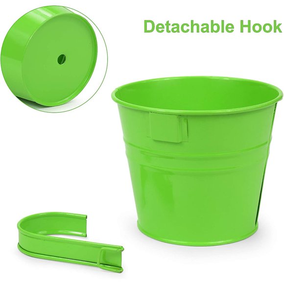 Flower Pots, Garden Pots, Hanging Buckets, Metal Flower Pots, Home Decor - Detachable Hook (8 Pieces Medium Size)