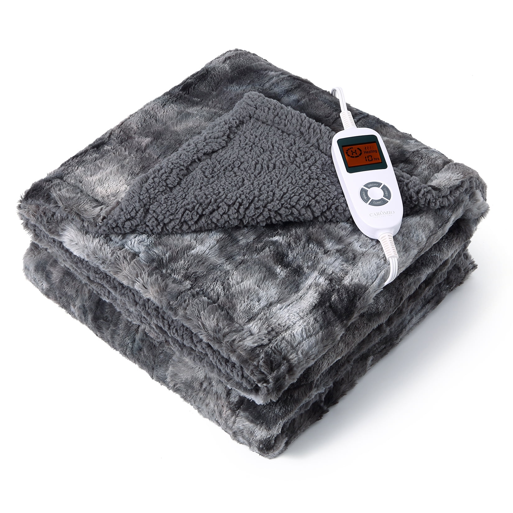 Heated Blanket Electric Throw, Faux Fur Sherpa Fast Heating Blanket