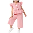 thumbnail image 3 of Loopsun Girls V Neck Tank Top and Ruffle Sleeve Blazer and Straight Leg Pants 3 Piece Casual Summer Outfit Pink, 7-8 Years, 3 of 5