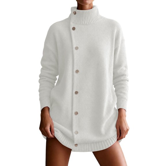 cocolona Long Sweaters for Women Casual Mock Neck Side Button Fall Winter Knit Tops Long Sleeve Tunic Fashion Outfits