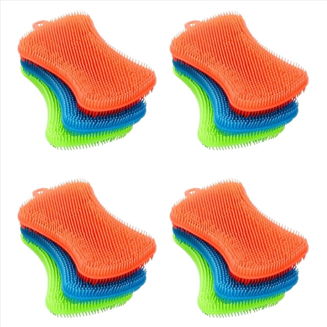 12 Uds Cepillo de Silicona para Lavar Platos, Esponja para Fregar, Estropajo de Silicona, Cepillos para Lavar Platos y Ollas para Frutas