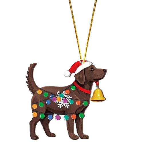 Christmas Chocolate Lab Labrador Ornament Wood Hanging Christmas Tree Ornaments Holiday Decorations for Xmas Tree Decor Retriever Gifts for Labrador Lovers