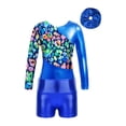 thumbnail image 6 of inlzdz Kids Girls Shiny Metallic Gymnastics Outfits Long Sleeve Dance Leotard with Shorts Hair Band Royal Blue 10, 6 of 9