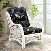 Malibu Lounge Armchair ECO Natural Rattan Wicker Handmade Design with Black Leaf Cushion, White Color