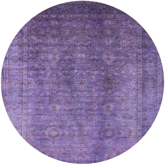 Ahgly Company Machine Washable Indoor Round Industrial Modern Bright Grape Purple Area Rugs, 3' Round