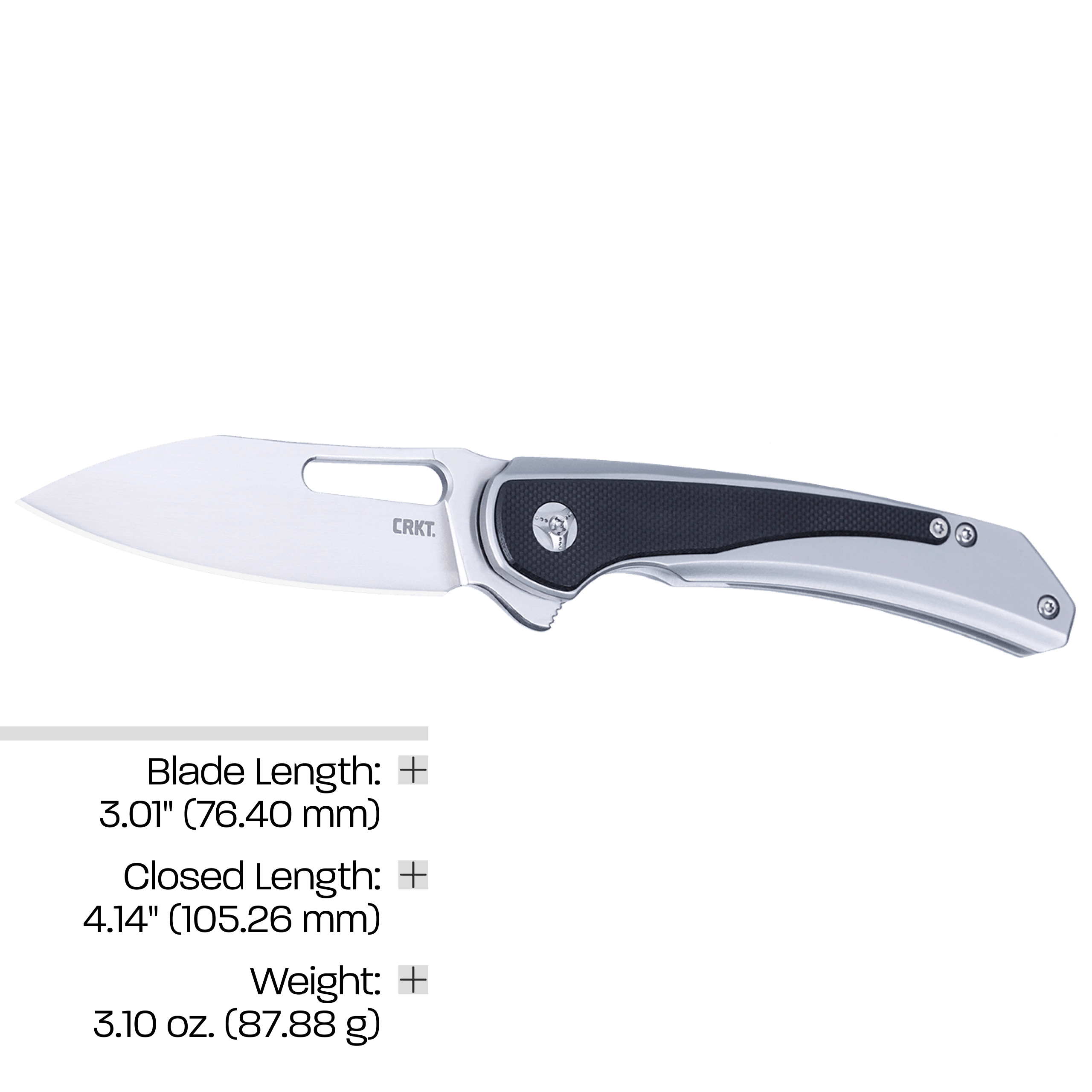 CRKT Padawan Everyday Carry EDC Pocket Folding Knife with Frame Lock: 14C28N Plain Edge Blade, Stainless Steel w/G10 Overlay Handle, Pocket Clip, 6075