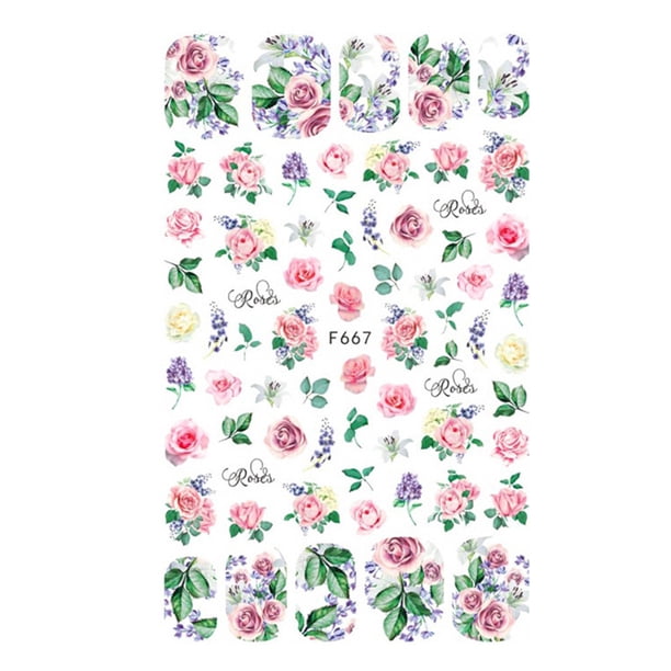 Pegatinas de flores para uñas, calcomanías 3D autoadhesivas para uñas, para primavera y verano, con diseños de rosas, accesorios para uñas.