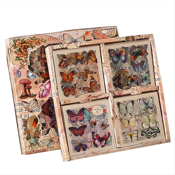 100 Hojas de Pegatinas Vintage para Álbumes de Recortes de Flores y Plantas de Mariposas para Suministros de Diario Basura, de Mariposa
