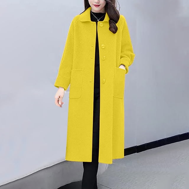 Chaqueta y abrigo informal de manga larga sin capucha para mujer, de color liso, a la moda, de lana, largo medio, holgado, para mujer