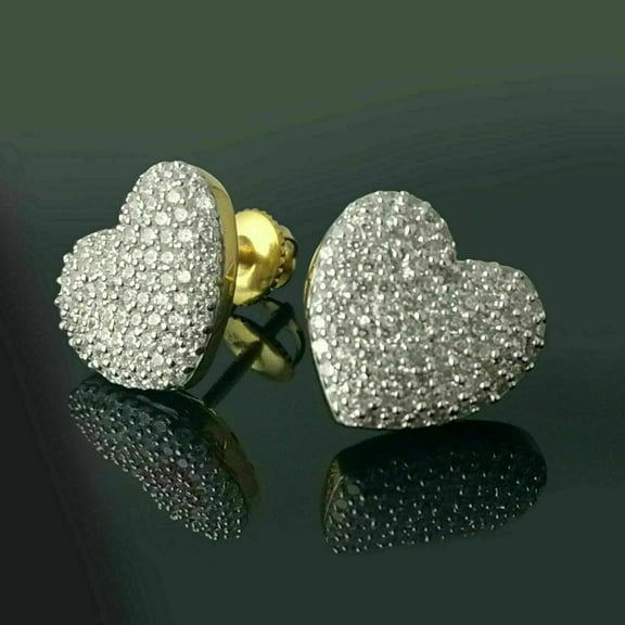 2Ct Heart Shape Stud Earrings for Women's 14K Yellow Gold Finish Silver Simulated Diamonds