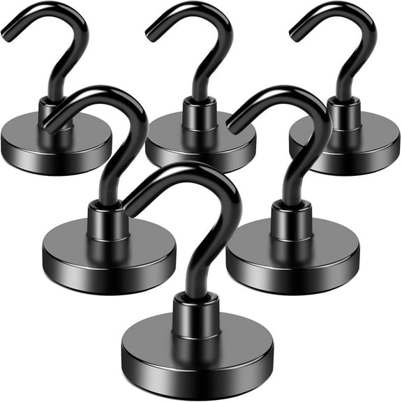 DIYMAG Magnetic Hooks, 40LBS Black Magnet Hooks Strong Neodymium Magnets with Hooks, Small Metal Magnetic Hooks for Refrigerator?Locker, Cruise, Kitchen, Cruise Ships, Office, Classroom-6 Pack