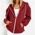 thumbnail image 4 of Qulqfy Hoodies for Women Waffle Knit Casual Wine Lightweight Winter Fall Hooded Drawstring Long Sleeve Zip Up Loose Track Jackets with Pockets S, 4 of 6