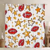 Homewish Cartoon Rugby Football Black Out Curtains, Gold Graffiti Stars Print Curtains Pack of 2 (42x63 Each), Teens Kids Boys Girls Bedroom Curtains, Blackout Curtains Room Decor