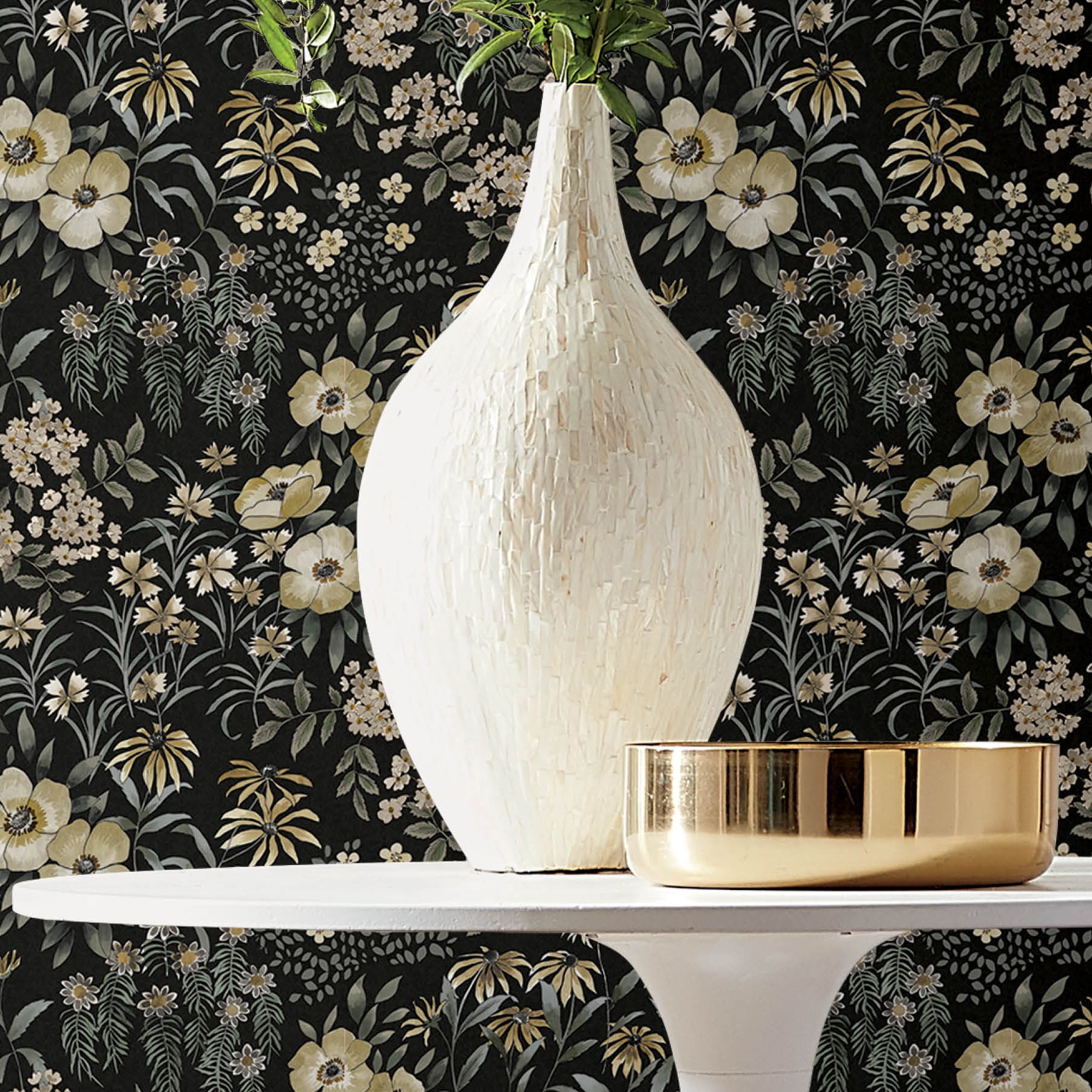(2 pack) Roommates Studio Black Pearson Floral Peel and Stick Wallpaper 30.75 Sq. ft, 1 count