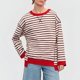 thumbnail image 1 of MHFRRA Camiseta Informal de Otoño/Invierno con Estampado de Rayas, Cuello Redondo, Manga Larga, Bloque de Color Vino, 1 of 4