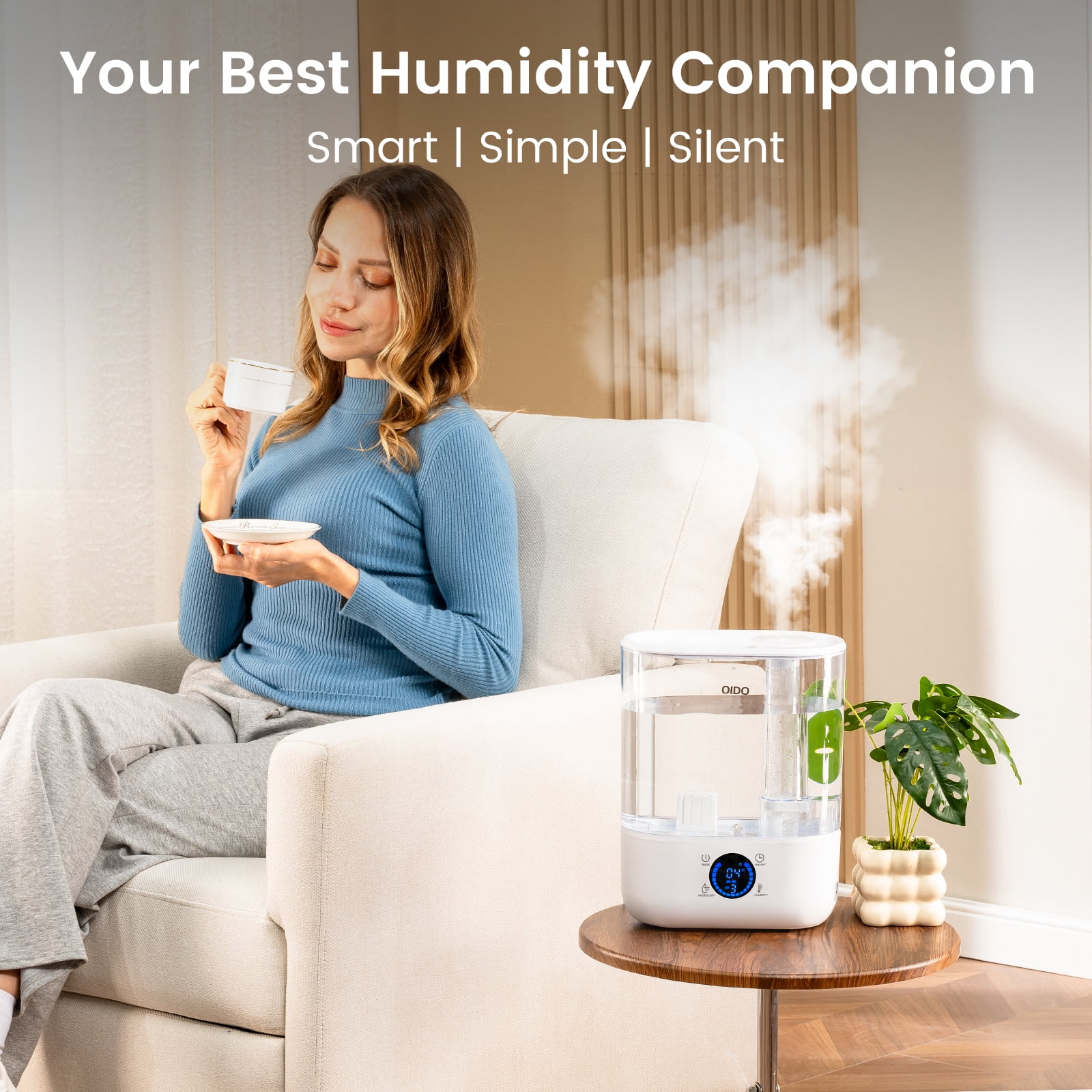 LUCKLIFE Smart Humidifiers for Bedroom,5L Top Fill Cool Mist & 36H Runtime Ultrasonic Humidifier,Quiet 28dB Essential Oil Diffuser for Baby & Plants, White