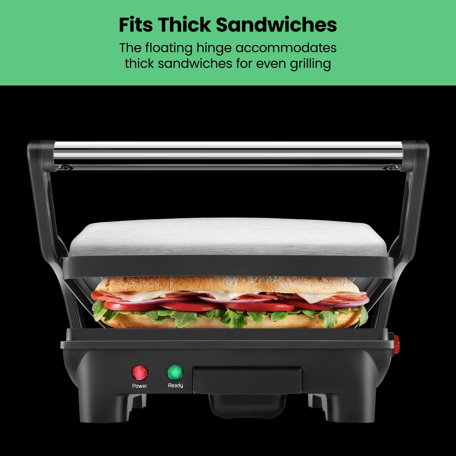 Chefman 3-in-1 Panini Press & Grill, 4-Slice Non-Stick, Opens Flat - Stainless Steel