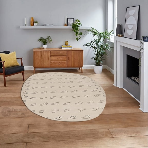 Beige Tufted Rug 5X7, Geometric Wool, Area Rugs, Living room, Bedroom, Oval Carpet