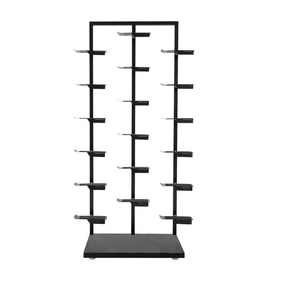 18-Compartment Modern Shoe Rack, Single-Sided Design, Perfect for Shoe Stores and Home Display, Oak and Iron Construction