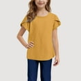 thumbnail image 4 of Coerni Girls Summer Cotton Linen Tops Plain Kids Short Sleeve T Shirts Crewneck Loose Aesthetic Tee Solid Lightweight, 4 of 6