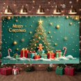 thumbnail image 5 of Gold Decorative Christmas Banner Christmas Tree Design Merry Christmas Banner Gift Pattern Green Background Holiday Banner for Christmas Party Family Gathering Indoor Decoration, 5 of 9