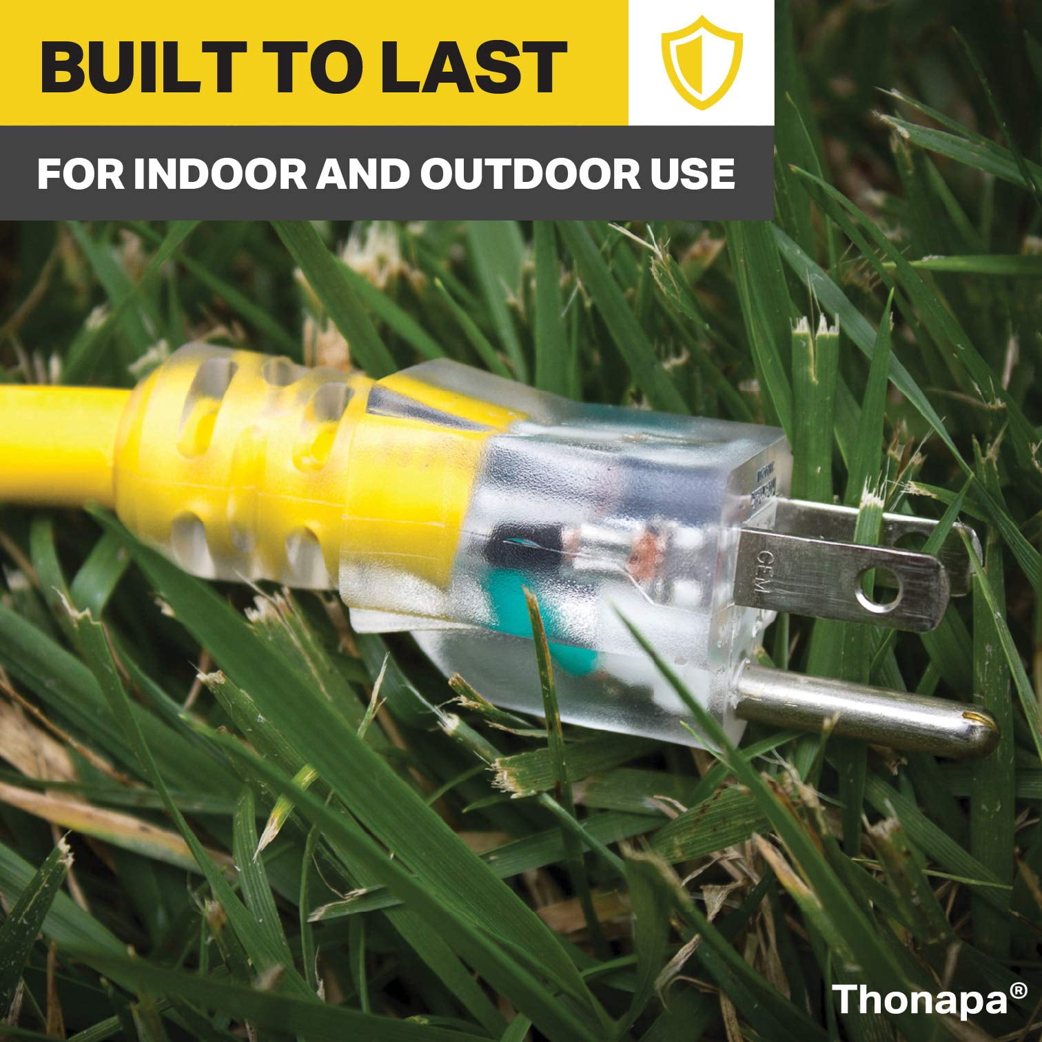 Thonapa 10 Gauge Extension Cord 25 Ft with 3 Outlets, 10/3 Heavy Duty Extension Cord with Multiple Outlets 3 Prong, SJTW Weatherproof Industrial Outdoor Electric Cable Yellow for Major Appliances