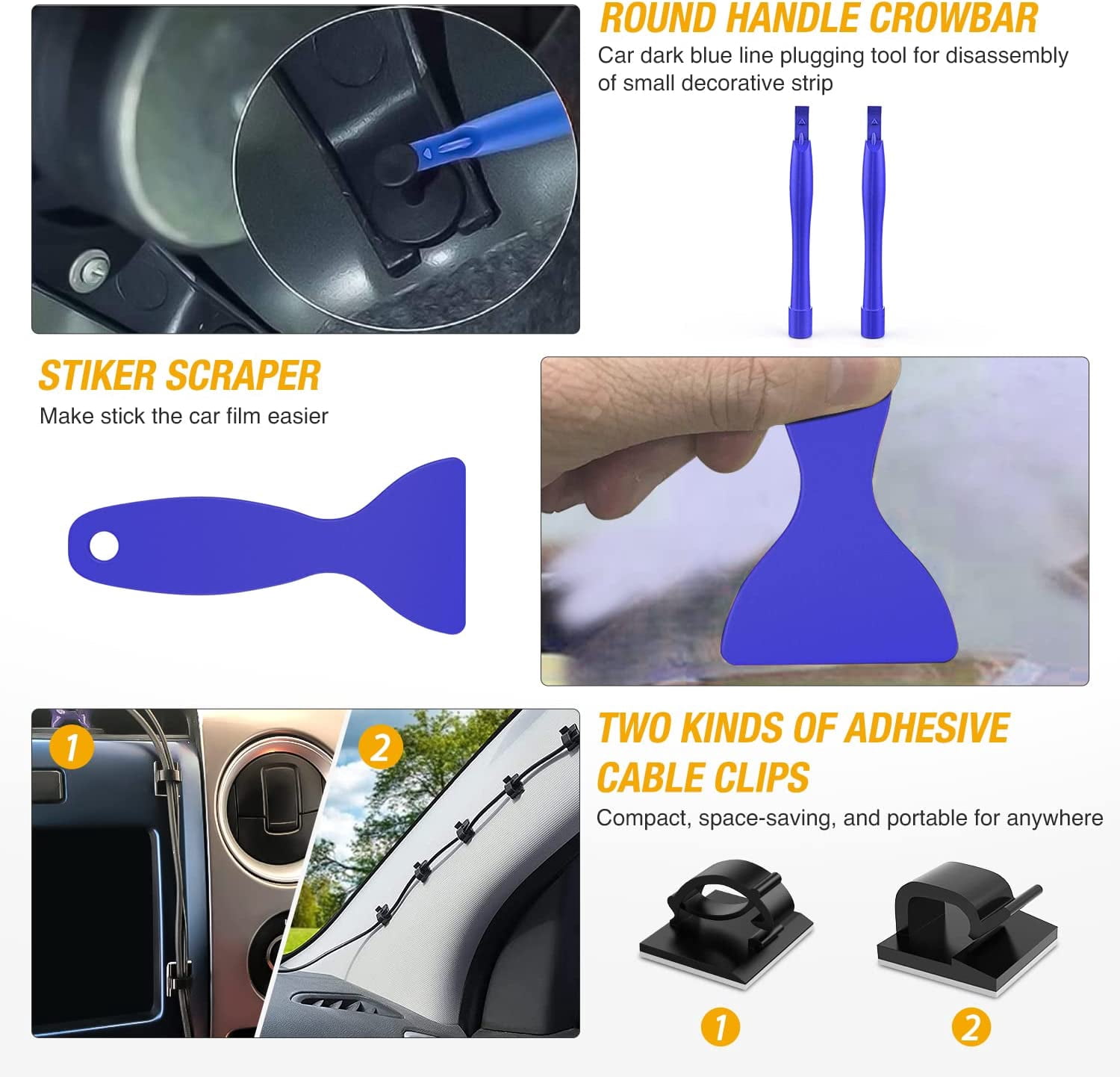 GOOACC 200Pcs Trim Removal Tool, Auto Push Pin Bumper Retainer Clip Set Fastener Terminal Remover Tool Adhesive Cable Clips Round Handle Crowbar Removal Kit Car Panel Radio Removal Auto Clip Pliers