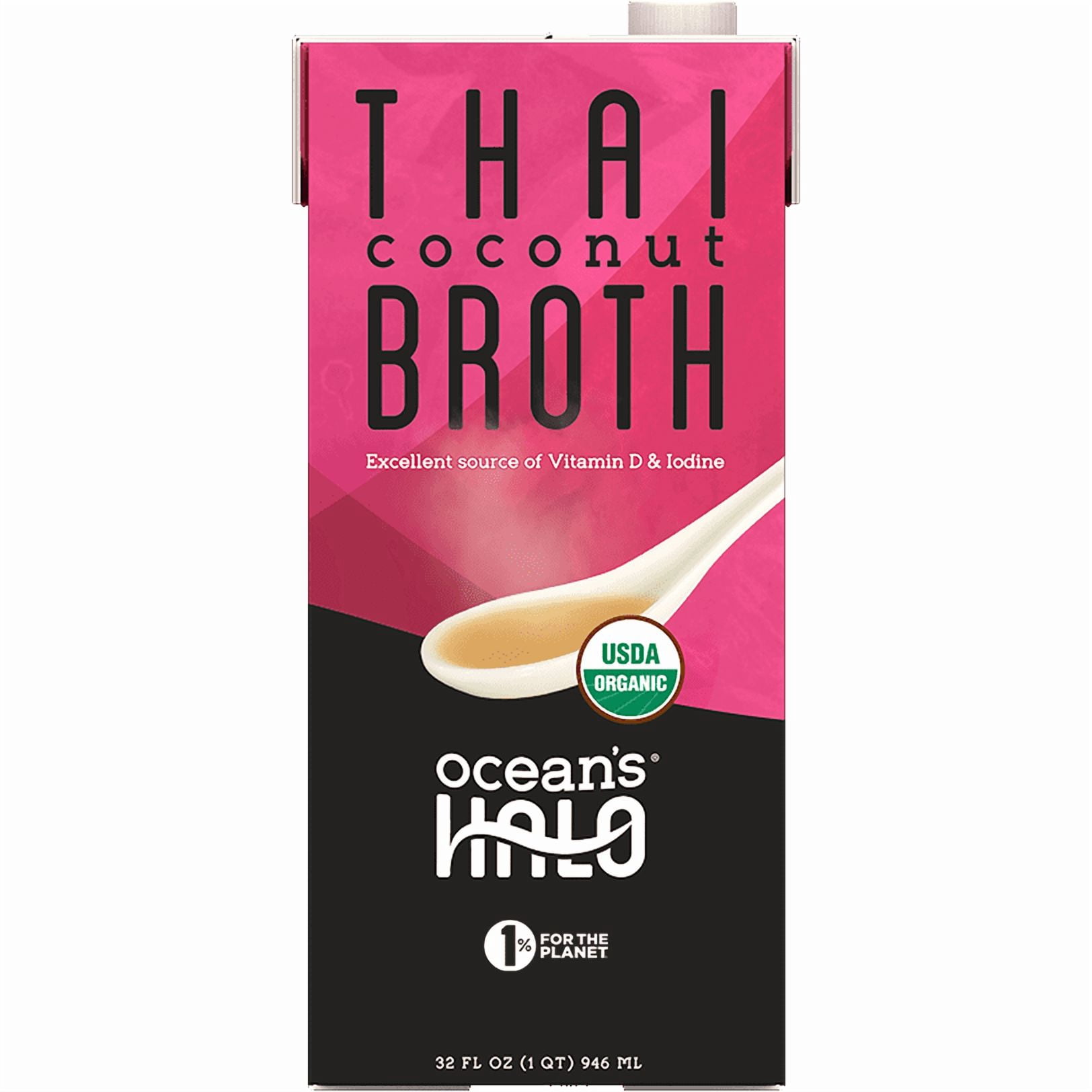 (3 pack) Ocean's Halo, Organic and Vegan Thai Coconut Broth, Shelf-Stable, Contains Coconut, 32 oz.