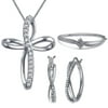 Gorgeous 0.27 Carat Diamond Accent 3 Piece Criss Cross Hoop Necklace Earrings & Bangle Set In 14K White Gold Plated