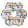 thumbnail image 7 of Yayeee 6 PCS Drink Coasters with Holder Set Woven Absorbent Round Tabletop Hot Pad, Yellow Hand Drawn Sailboats, 7 of 7