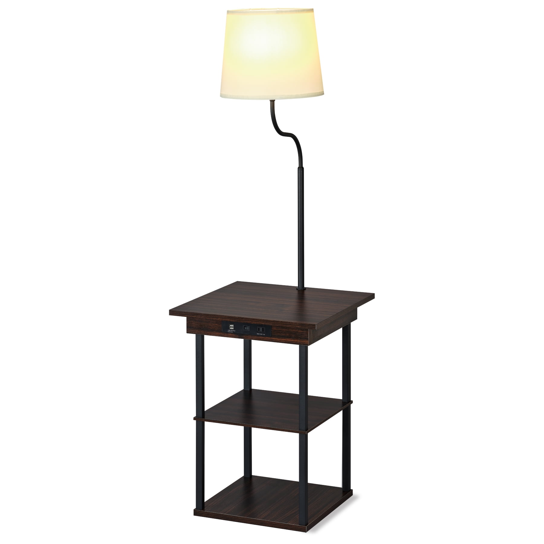DecorTech Square End Table with Lamp, AC Power and USB Charging Ports