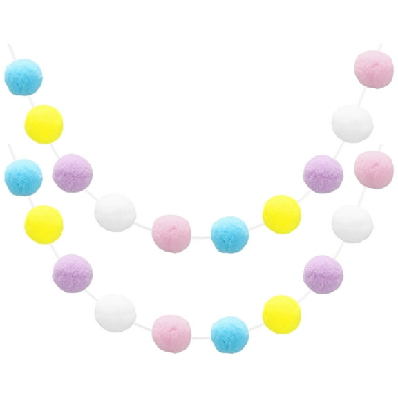 Uxcell 2pcs Pom Pom Garland 6.6 Ft 30 Balls for Craft Decoration(Blue, Yellow, Purple, White, Pink)