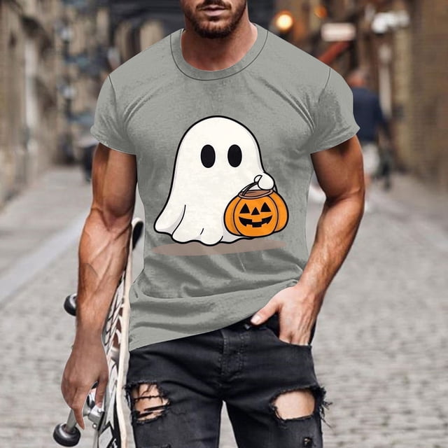 Handshe T-Shirt à Col Rond à Manches Courtes pour Homme à Thème d'Halloween - Blouse Décontractée Stylée