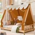 thumbnail image 3 of Harper & Bright Designs Twin Size House Bed with Light and Tent, Twin Montessori Floor Bed Play and Sleep Bed for Girls Boys Bedroom, Brown, 3 of 12