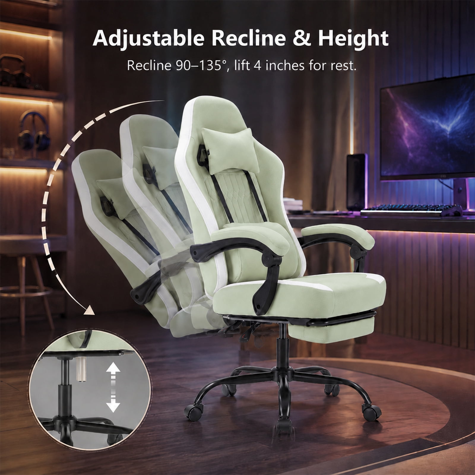 Alvantor Gaming Chair, Computer Office Chair with Linkage Armrests and Footrest, High Back Ergonomic Computer Chair with Lumbar Support Task Chair with Footrest