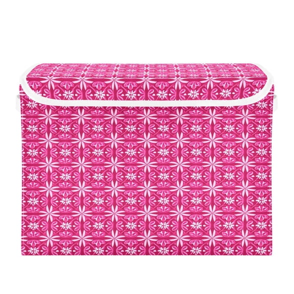 Storage Box With Lid 16.5x12.6x11.8In Foldable Stacked Household Storage Box Dark Pink Pattern