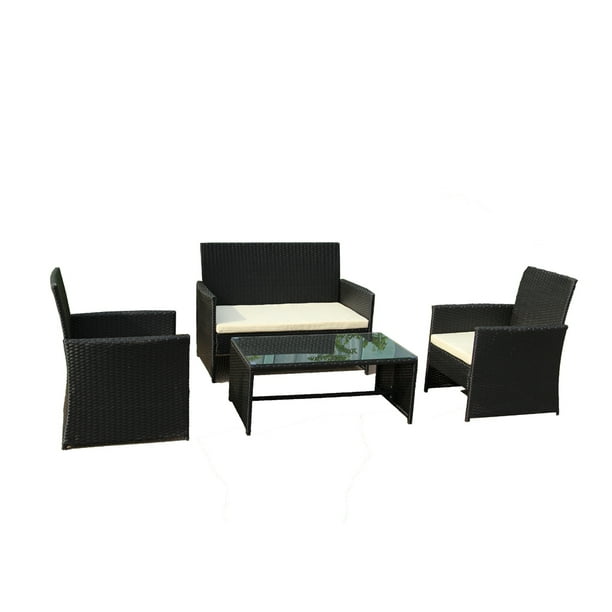 Aleko Rtcrm07blk Indoor Outdoor Seattle Rattan 4 Piece Patio Furniture And Coffee Table Set Black Color With Cream Cushions Com Aleko Rtcrm07blk Indoor Outdoor Seattle, Outdoor Furniture Seattle