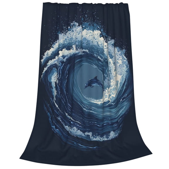 Dolphin Blanket, Ocean Wave Flannel Throw, Soft Fleece For Living Room Decor 50x40
