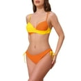 thumbnail image 4 of INSPIRAR CHIC Conjuntos de Bikini de Color Contrastante para Mujeres, Parte Superior con Tirantes y Parte Inferior Triángulo, Trajes de Baño X-Large Naranja Amarillo, 4 of 5