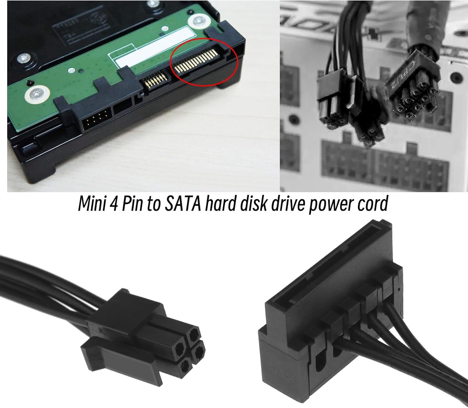 HRTGFD-2Pcs Mini 4Pin to SATA Power Cables Mini 4 Pin to 15 Pin SATA Female Wire Power Adapter Cable Accessories for Motherboards HDDs CD Drives