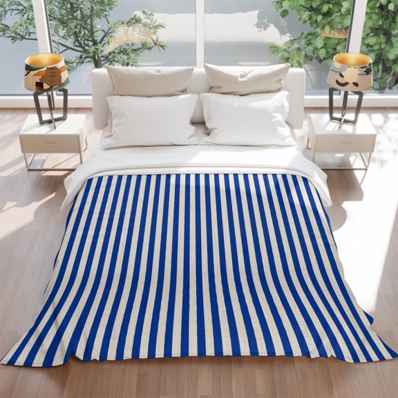 Flannel Fleece Throw Blanket Modern Minimalist Blue Stripe Art Lightweight Soft Plush Blankets 60x80in, Simple Color Line Texture Cozy Warm Throw Blanket for Couch Sofa Bed Car Office