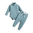 thumbnail image 1 of FOCUSNORM Newborn Baby 2 Pcs Fall Clothes Pants Set Baby Girl Boy Winter Ribbed High Neck Romper Pants Outfits Infant Clothing, 1 of 9